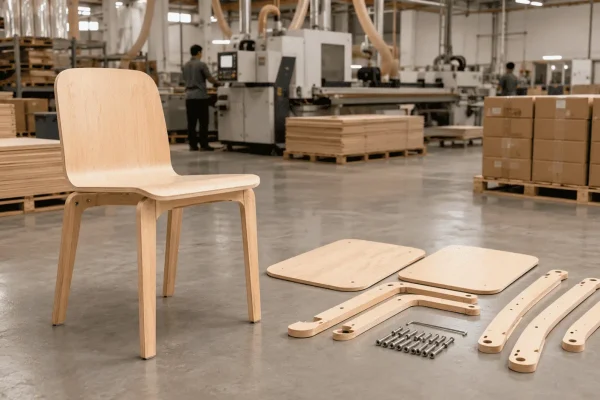 Wholesale flat pack chairs exporter manufacturing plywood furniture in factory