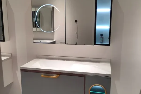 Tall cabinet storage layout for bathroom vanity sets in hotels and apartments