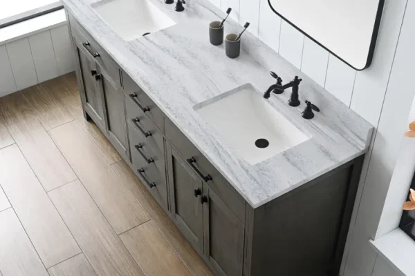 Double vanity sinks for bathrooms in a modern hotel suite