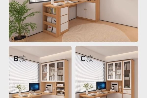 Small office desk with bookcase ideal for compact spaces and efficient work