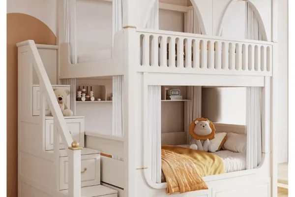 Kids bunk bed manufacturer with guardrails and storage for OEM furniture buyers
