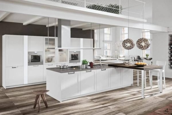 close up of white shaker kitchen cabinet door profile