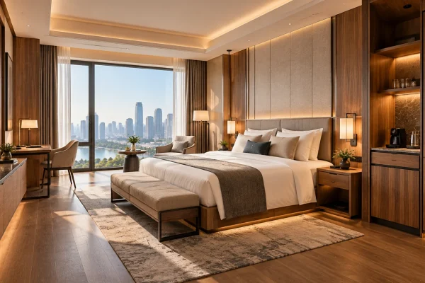 Luxury hotel furniture manufacturer supplying custom guestroom wardrobes, bedside cabinets, TV units and storage furniture