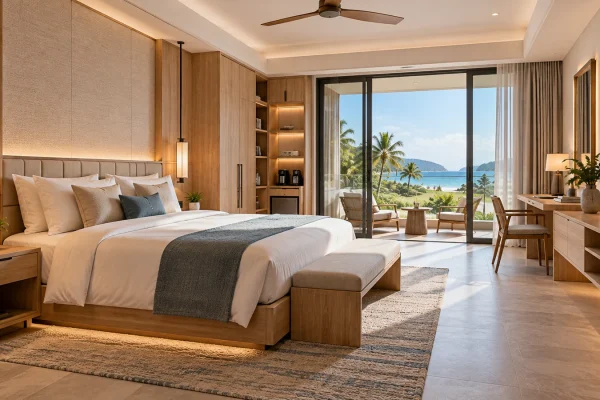Resort furniture manufacturer supplying custom guestroom wardrobes, bedside cabinets, TV units and panel furniture